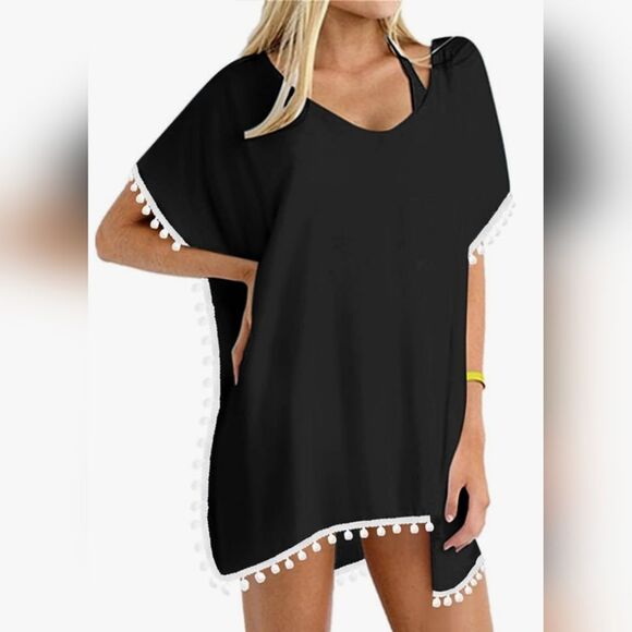 Black and White Lightweight Swimsuit Cover Up - Picture 1 of 8